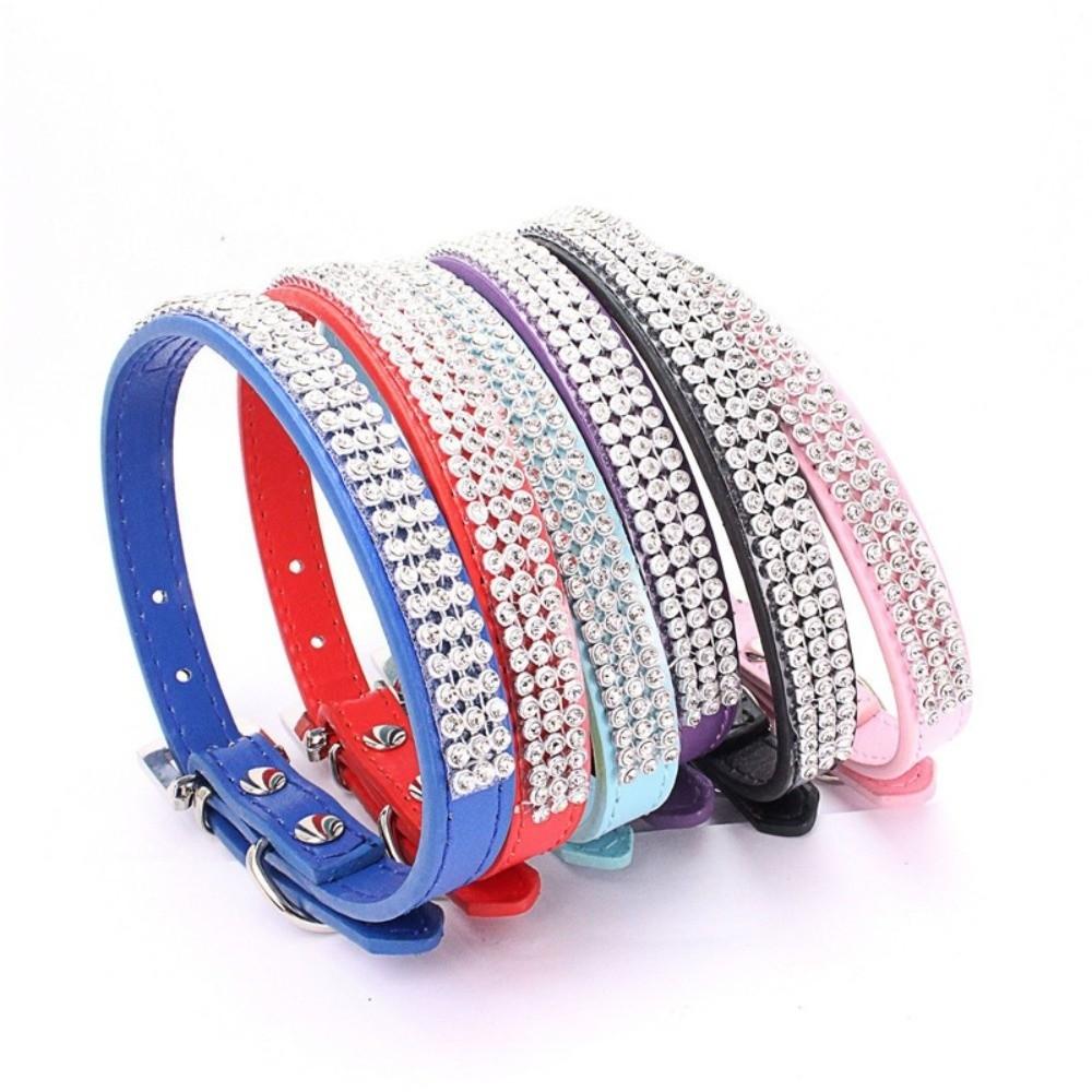 Crystal Diamond Rhinestone Pet Collar PU Leather Sparkling Cat Collar for Pet Supplies