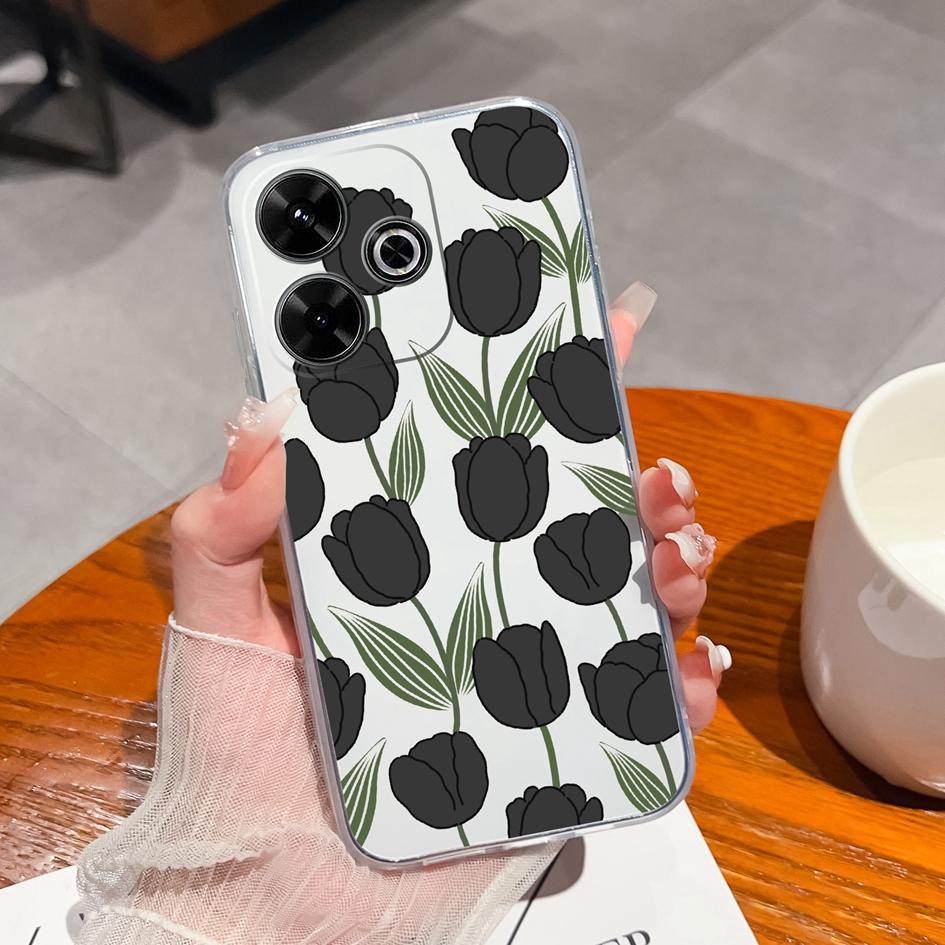 Прозрачные чехлы для Xiaomi Redmi A3 Pro A4 13 14C 14R Note 14 Pro Plus K80 Pro K70 Ultra 4G 5G Модные милые цветы Силиконовая защита камеры для Redmi