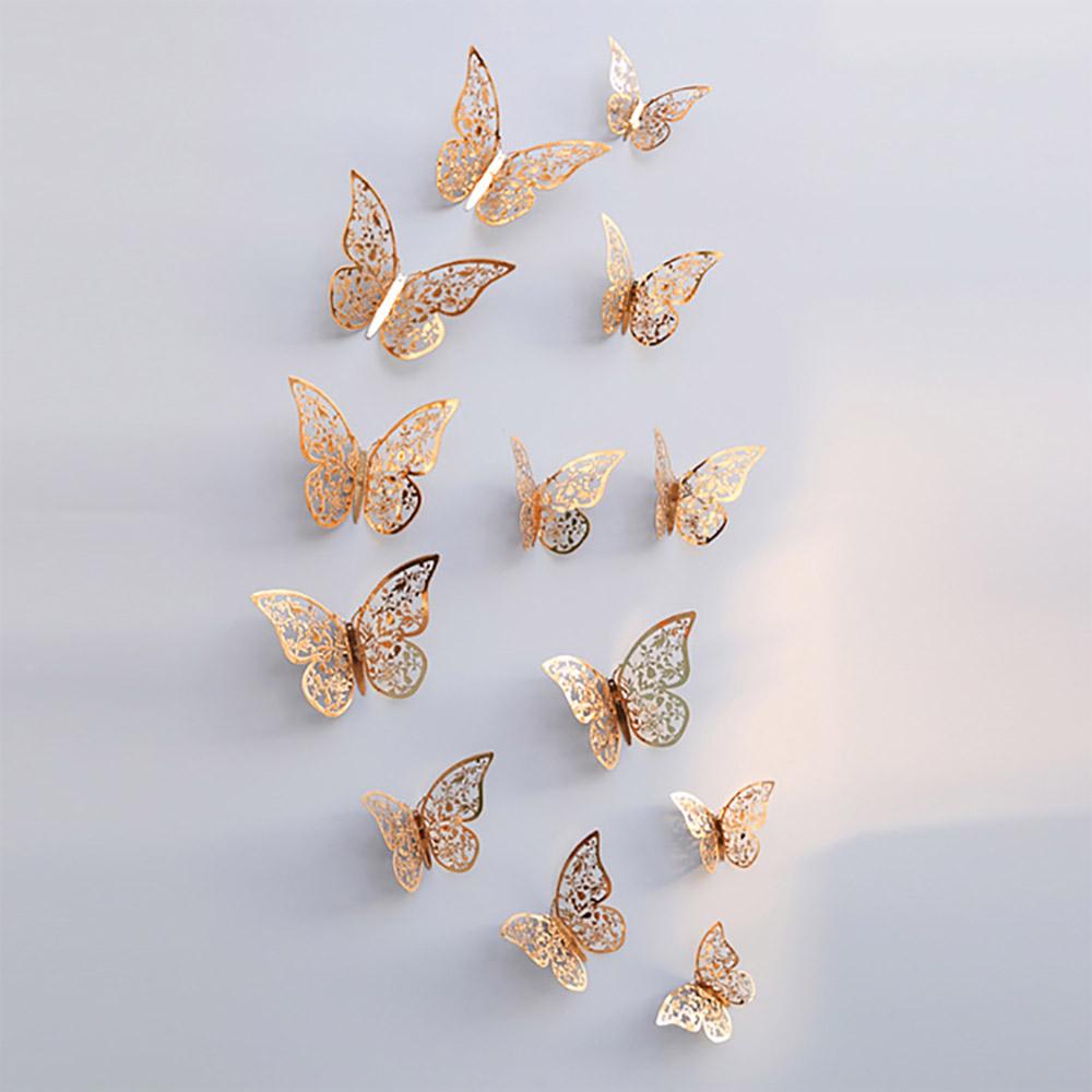 12Pcs/Pack Leaves Butterfly Stickers With 3D Three-dimensional Hollow Out Paper Wall Stickers For Wedding Birthday Party Home Room Shopwindow Decor