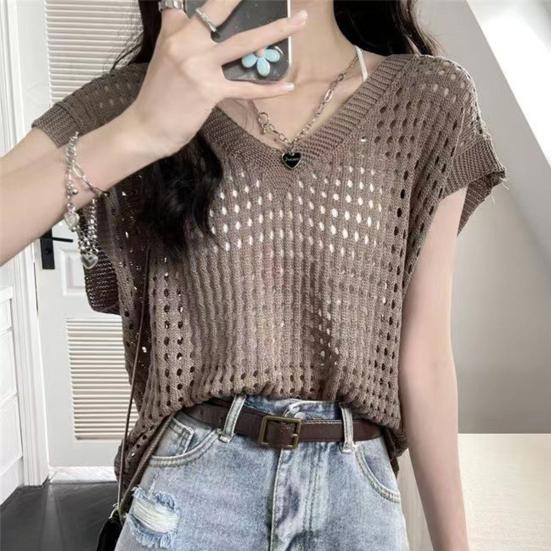 Женские топы с вырезами, V-образным вырезом, без рукавов, вязаные майки, однотонные