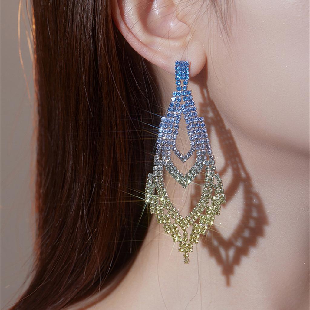 New Jewelry Senior Sense Of Super-Flash Full Diamond Long Earrings Luxury Temperament Bridal Earrings Women's Earrings 1 Pair