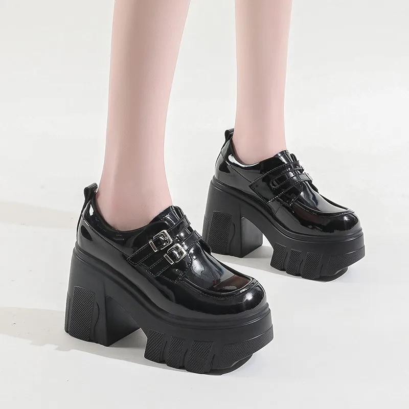 Fashion Spring and Autumn New Women's Shoes 2024 High Quality Fashion Solid Color Round Toe Thick Heel Buckle Women's High Heels