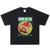 Футболка Rock INXS Американский Ретро Свободный крой Маленький воротник Уличный стиль Свободная Тяжелая Короткий рукав Винтаж