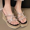 Fashion Women's Rhinestone Decor Wedge Heel Sandals Transparent Pvc Thick Sole Slippers Woman Summer Fashion Chunky Platform Sandalias