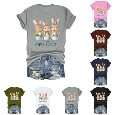 Happy Easer Женская повседневная свободная футболка с пасхальным принтом, круглый вырез, пуловер, короткий рукав, топ