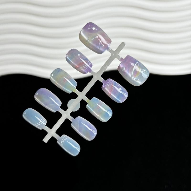 10Pcs Summer Handmade Short Press On Nails Dreamy Colorful Planet Universe Theme Cute False Nail Tips For Girls
