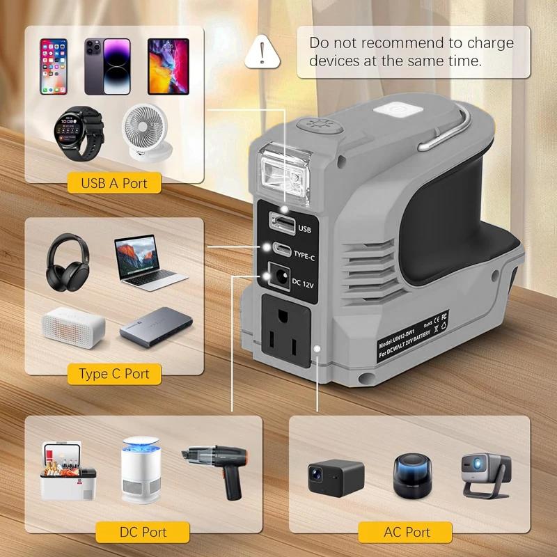 Инверторная электростанция 110В/220В Замена для аккумулятора Dewalt для аккумулятора Milwaukee/Makita/Bosch 18В 180Вт Светодиодная уличная электростанция
