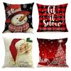 Christmas 4 Piece Throw Pillow Set Red Throw Pillow Sofa Cushion Linen Printed Cushion Bedside Cushion