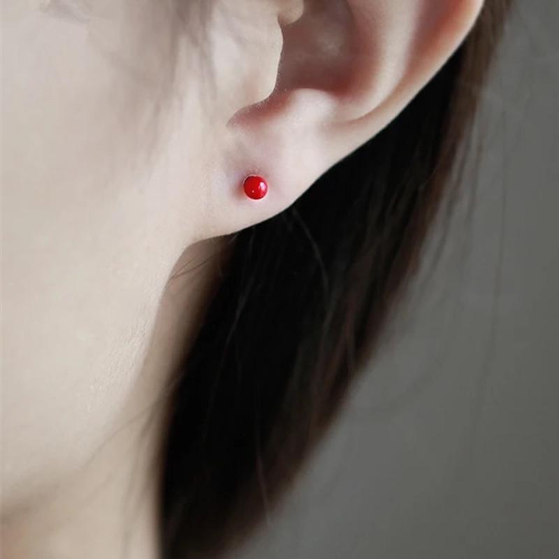 Серьги Beixi из стерлингового серебра S925 с красной фасолью и черным агатом - Элегантные, простые, универсальные украшения для женщин