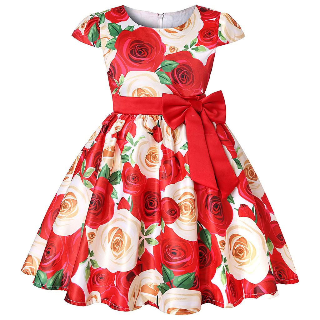 Elegant Girl Kids Flower Printed Party Dress Children Ball Gown Performance Wedding Dresses