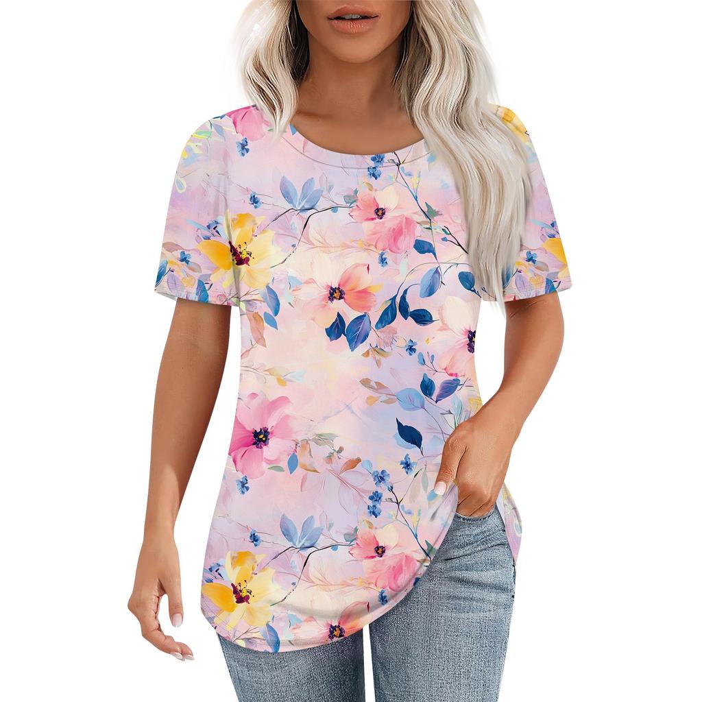 Women's Retro Printed Fashion Casual Round Neck Short Sleeve T-Shirt Top