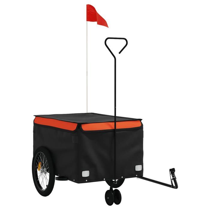 VidaXL Remorque de Vélo, Chariot de Transport avec Barre d'Attelage, Remorque de Bicyclette avec Drapeau pour Bagage, Noir 94110