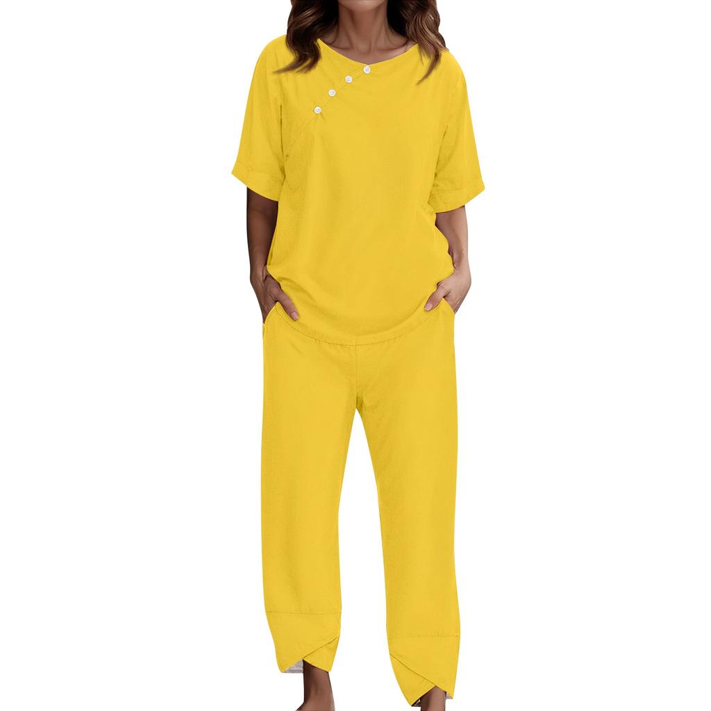 Женский костюм для отдыха, пижама, свободные брюки с короткими рукавами, домашняя одежда из двух предметов