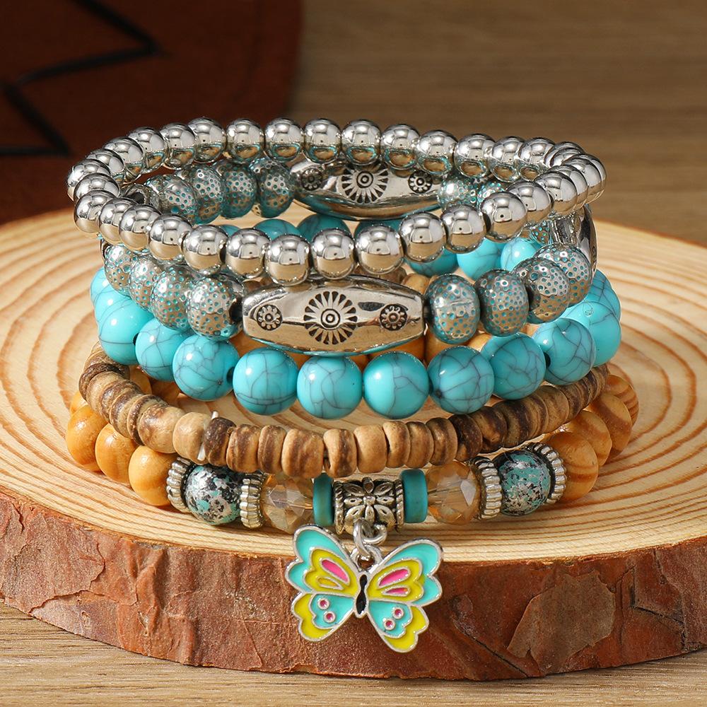 Bohemian Turquoise Beaded Bracelet Set Middle Eastern Prayer Beads Handmade Adjustable Ethnic Stacking Vacation Bracelets