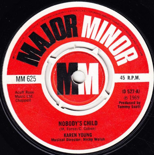 7-дюймовая пластинка KAREN YOUNG Nobodys Child MM625 Major Minor 1969 UK Pop Б/у