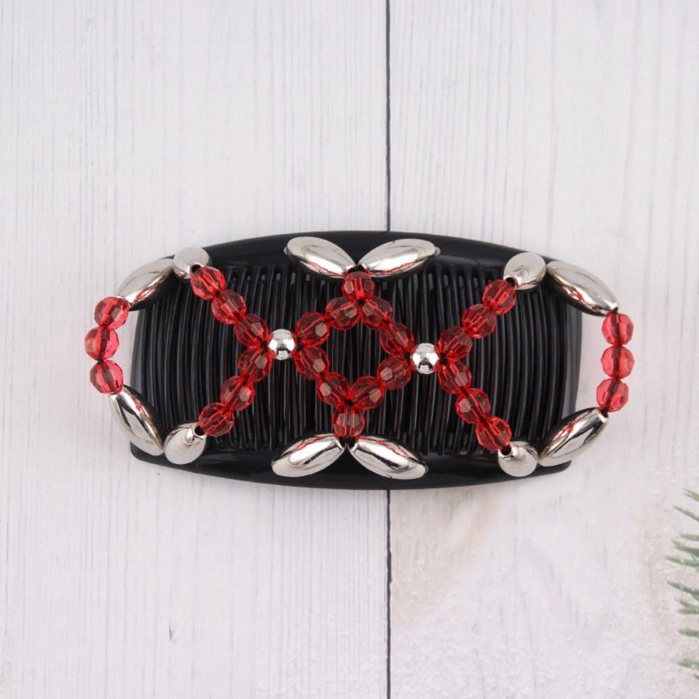 Handmade Ponytail Holder Stretch Double Comb Beaded Hair Claws Magic Hair Comb Beaded Hair Clip