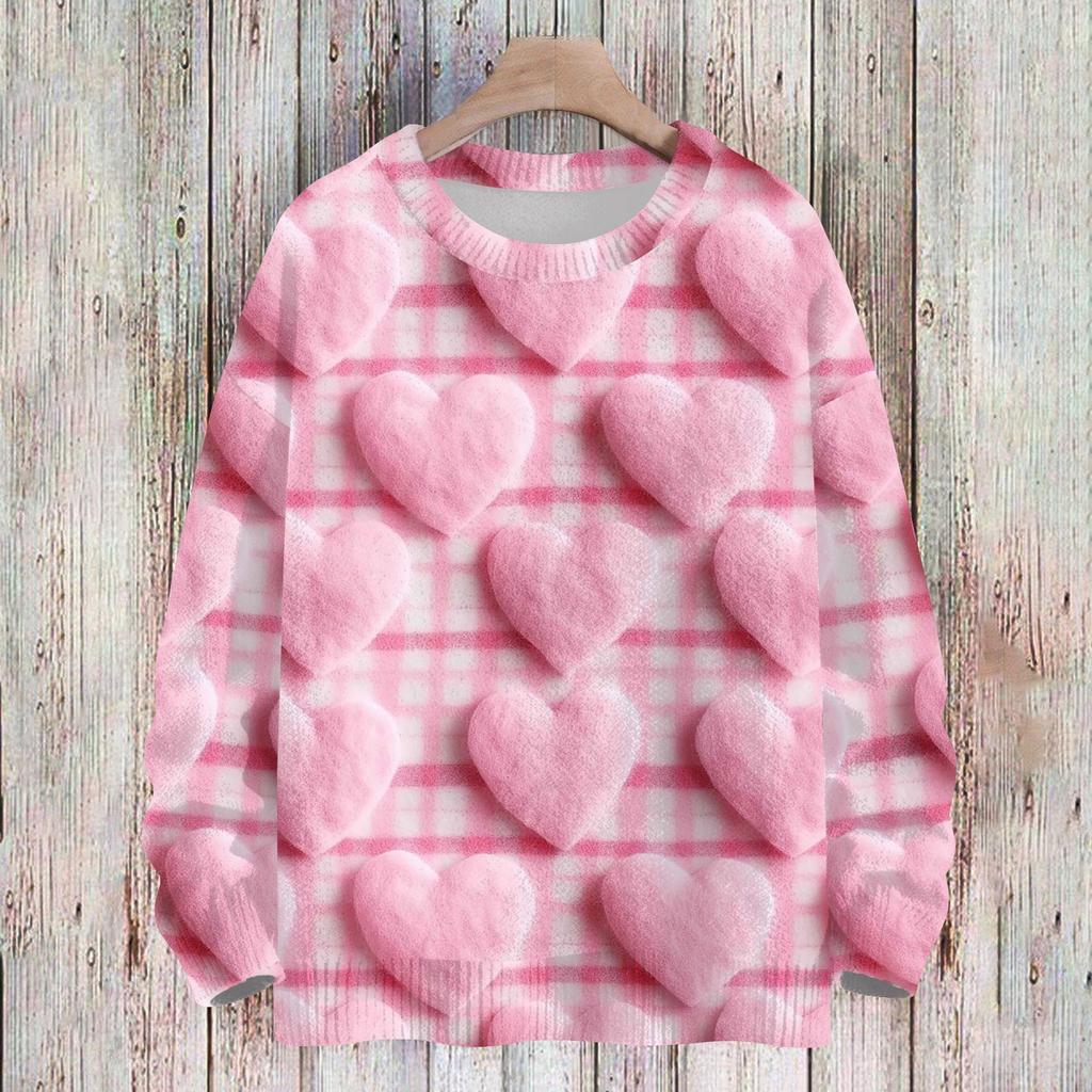 Свитшоты ко Дню святого Валентина для детей, вязаные свитера для мальчиков и девочек, симпатичные рубашки, осенние свитера с круглым вырезом, топы