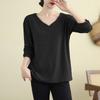 Large Size Women's Loose Base Slimming Top Women's Long Sleeved Autumn Winter Plus Velvet Long Sleeved V-neck