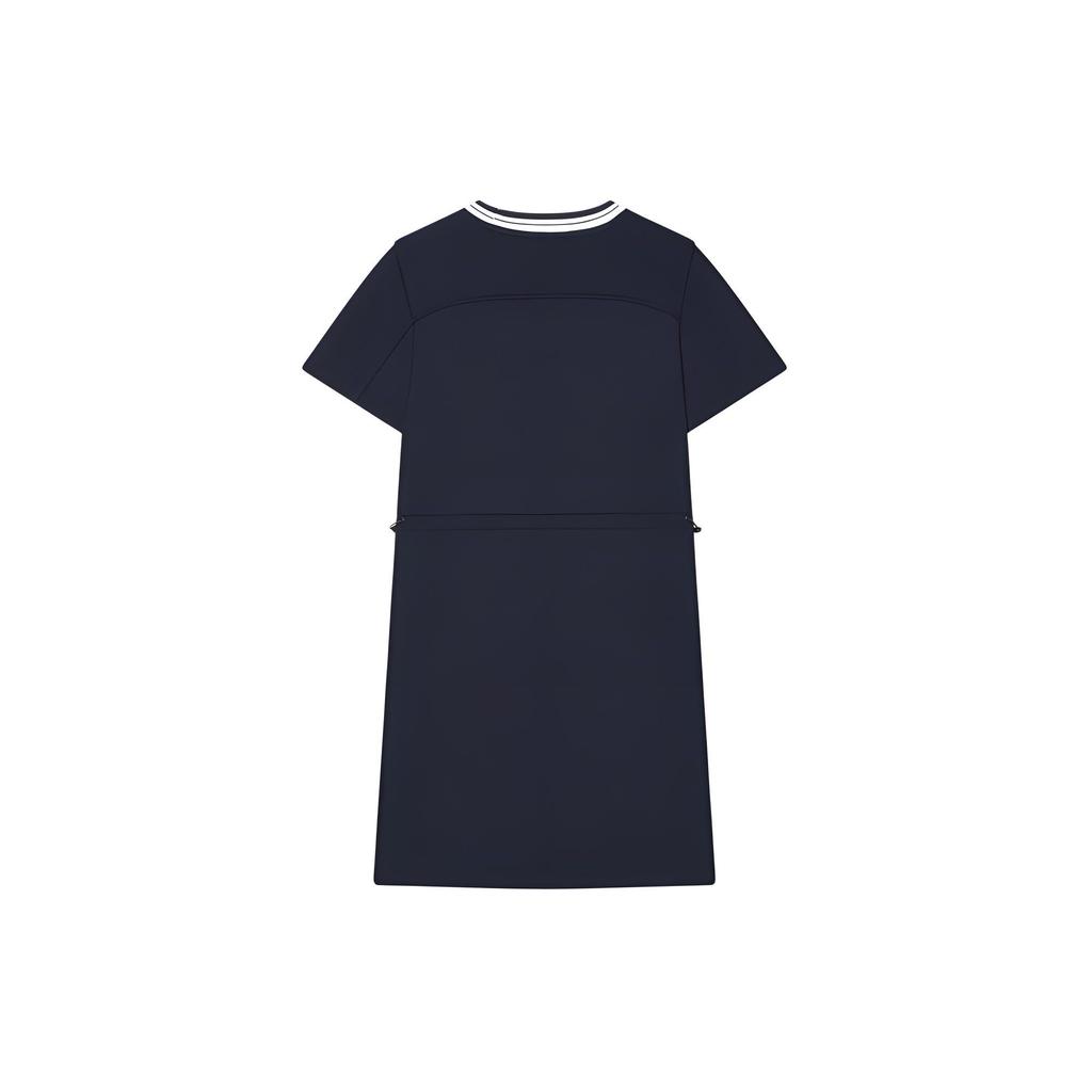 Fila Логотип Цветовой блок Вырез горловины Повседневный Свободный Мягкий Удобный Дышащий Вязаный Пуловер Круглый вырез Короткий рукав Платье Женские платья F11W424304F-DB