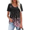 Women's Casual V-Neck Short Sleeve Chest Ruffle Printed Top