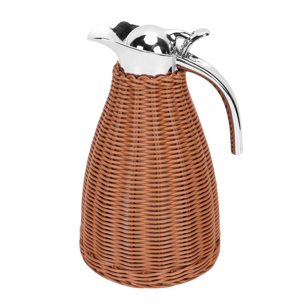 Handwoven Stainless Steel Thermal Coffee Woven Rattan Body 1.5L 3 Walled Insulated Jug Pitcher 12 Hour Heat 24 Hour Cold Retention