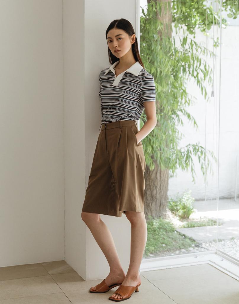 GIEMAR Two Tuck Bermuda Pants Brown