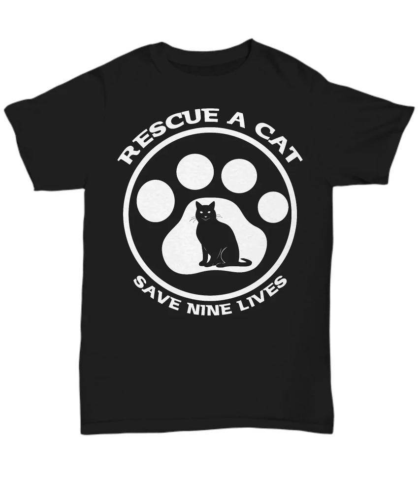 Hot Sale 100 Cotton Rescue A Cat Save Nine Lives Cat Rescue Tshirt Unisex Tee Summer Tee Shirt Summer Tee Shirt