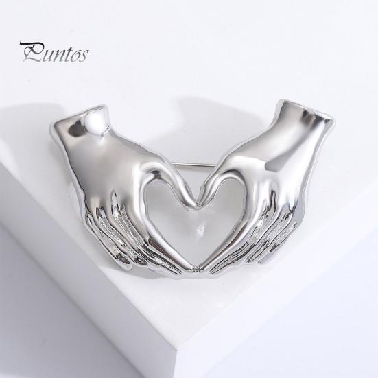 Creative Hands-in-Heart Brooch Pin Simple Elegant Retro Sweater Pin Suit Lapel Badge Coat Accessories