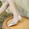 Сетчатые роскошные туфли-лодочки на высоком каблуке с бантом из страз, женские туфли-стилет с острым носком, новая китайская обувь для подружек невесты