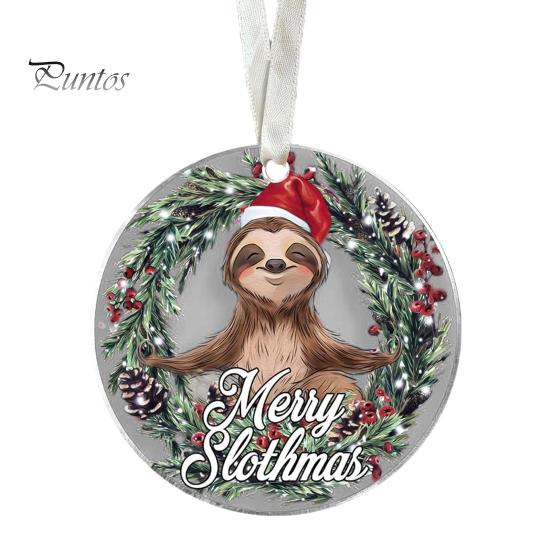 Рождественское украшение в виде животного, 2D, плоское акриловое украшение, мультяшная шапка Санты, подвесное украшение в виде животного для каминной полки рождественской елки