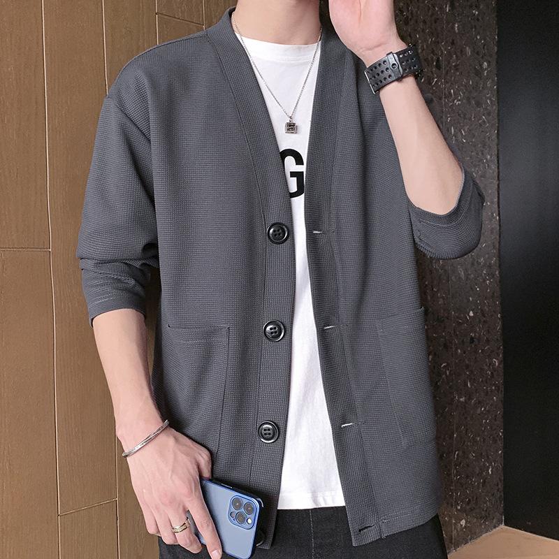 Пальто мужское весна и осень новый вязаный спортивный кардиган свитер куртка верхняя спортивная одежда мужская