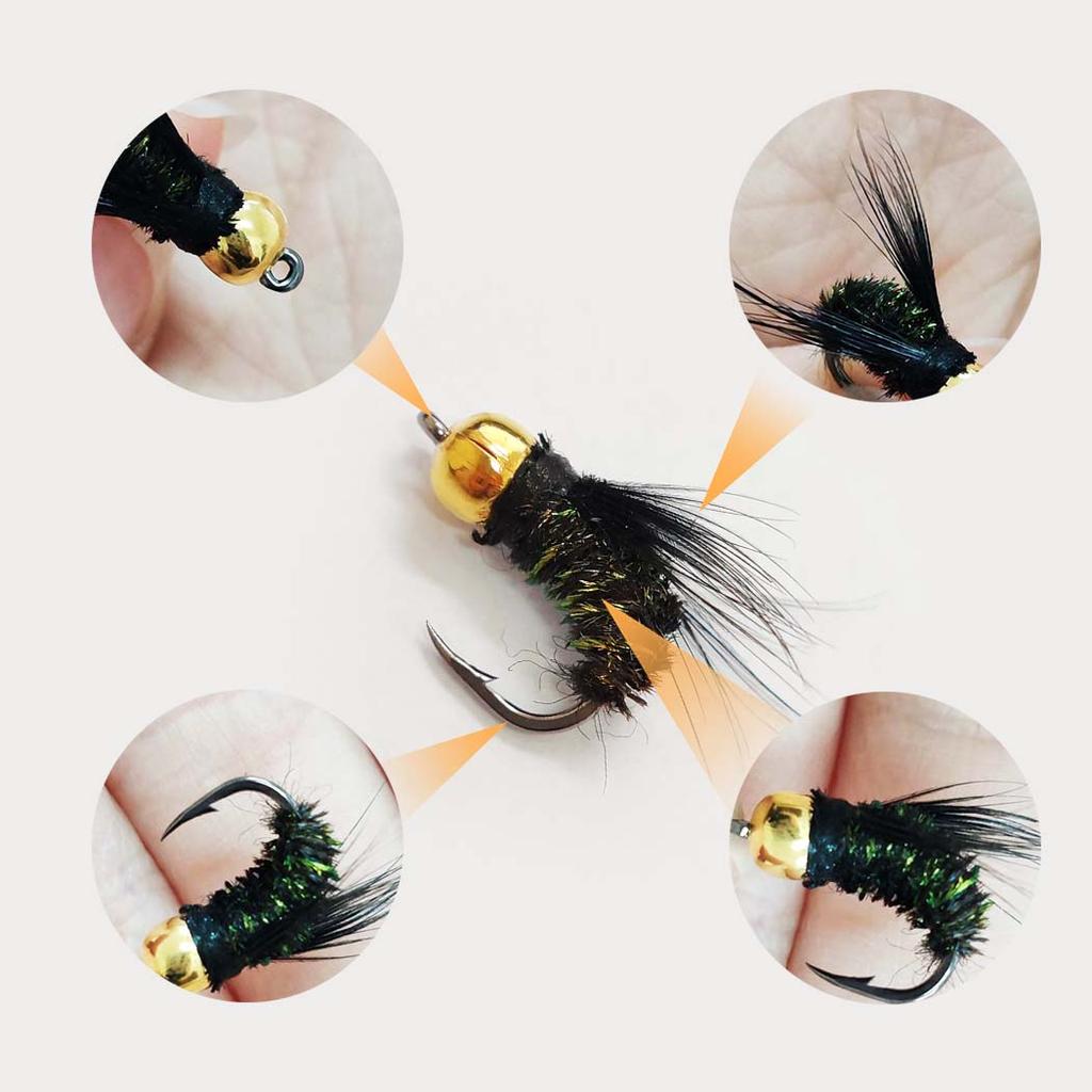 6/10 шт.(Латунная головка, черная искусственная мушка для нахлыста, крючок и красный хвост, сухая мушка)2Смешанные стили-Форель сухая мушка для ловли окуня/карпа приманка