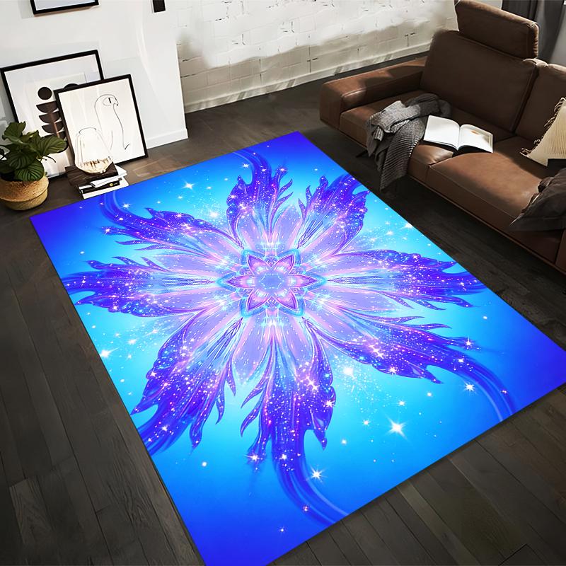 "Blue Galaxy Flower Design Carpet with Abstract Starry Artwork" Suitable for use as an anti-slip for living room bedroom sofas
