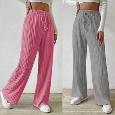 Женские осенне-зимние широкие брюки, повседневные свободные однотонные вязаные женские модные брюки