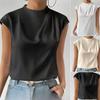 Модные свободные повседневные рубашки без рукавов для женщин, летние топы, элегантные однотонные свободные женские блузки с воротником-стойкой, простые облегающие офисные женские рубашки 26395