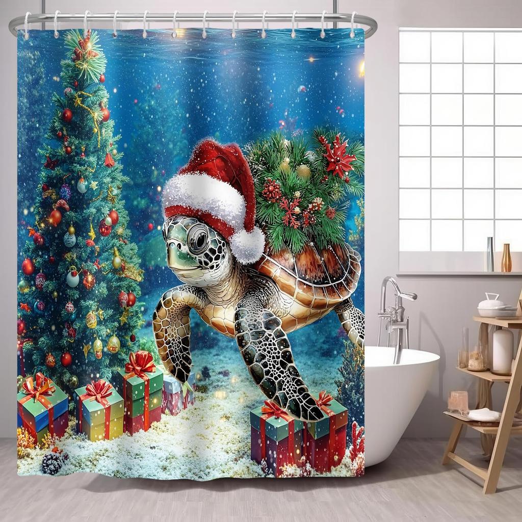 Сосна Красная Птица Занавеска для душа Зеленый Зимний Лес Кардинал Снежная Ягода Рождественская Тема, Деревенский Праздник Тканевая Занавеска для душа