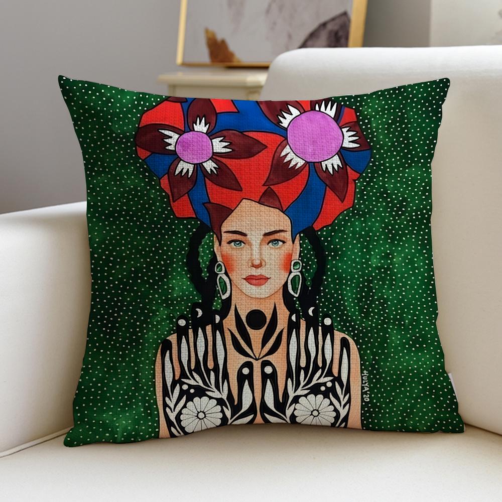 Stylish Fashion Abstract GirlS Cushion Cover Breathable and skinfriendly linen pillowcase square removable and washable cushion