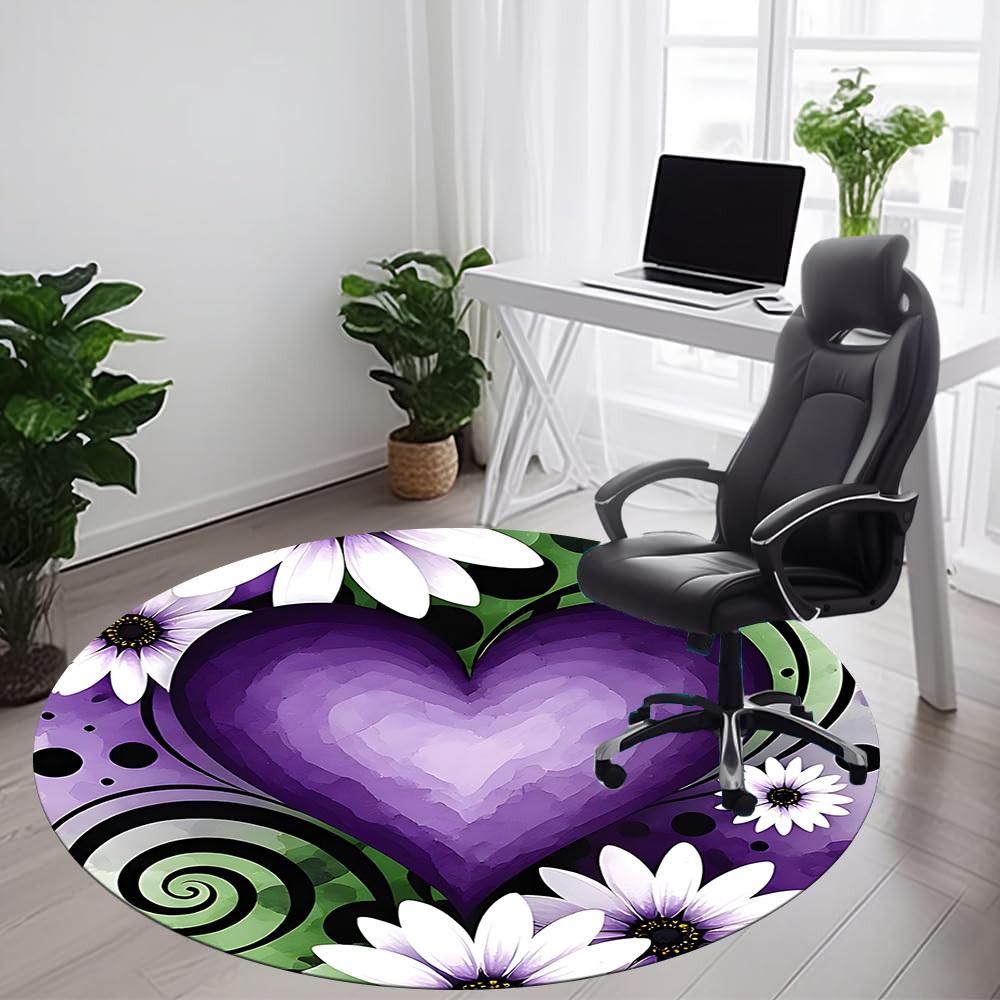 1pc Heart Flowers Office Round Area Rug, Indoor Mat Suitable ForOffice, Under Office Chairs Bedroom Living Room Home Decor, Room Deco D093