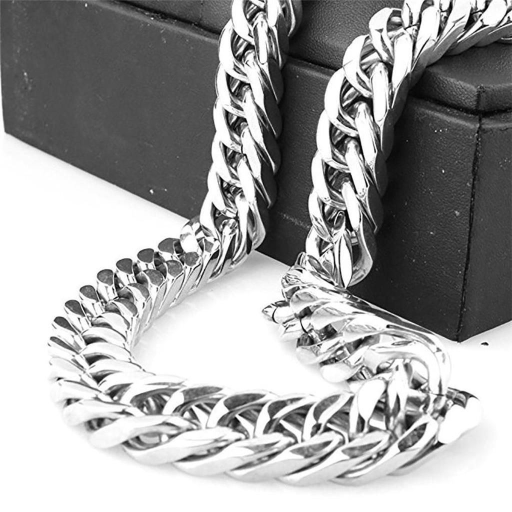 Silver Tone Stainless Steel Men's Chain Necklace Heavy Huge Jewelry Curb Cuban Chain