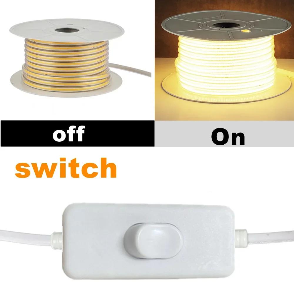 220V Led Strip Waterproof Lens COB Flexible Ribbon With Switch/Dimmable EU Plug For Room Bedroom Kitchen Outdoor Garden Lighting
