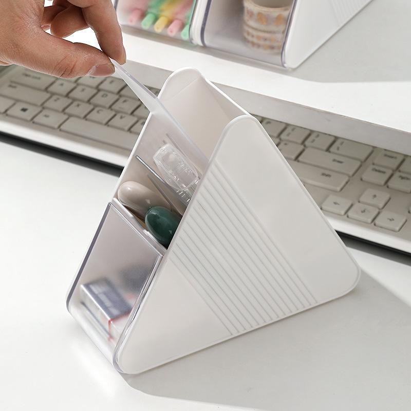 Plastic Slanted Pen Holder Multi Compartments Clear Slots Durable Desk Organizer for Home Office School Student Stationery Storage