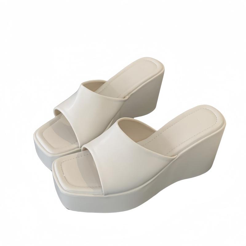 25 Wedge Heel High Heel Sandals Waterproof Table Muffin Thick Bottom Silk Surface Fish Mouth Slippers Black Fashion Heightening Women'S Shoes