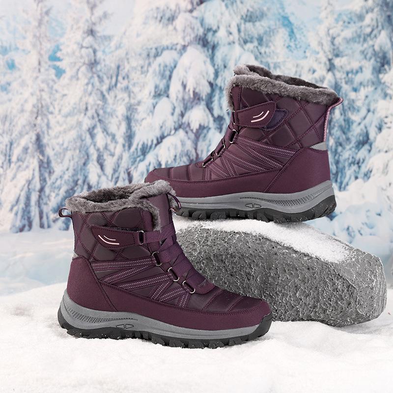 Зимние теплые ботинки для женщин, водонепроницаемые, на шнуровке, с подкладкой из искусственного меха, до середины голени, женские нескользящие высокие ботинки для походов на открытом воздухе