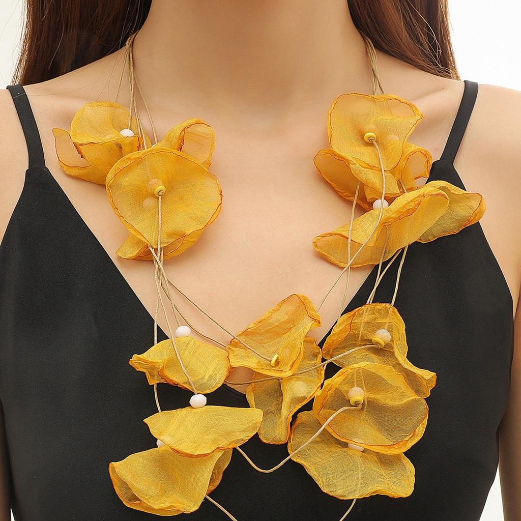 Ожерелье для женщин, аксессуары, преувеличенный темперамент, ожерелье, многослойное кружевное, цветы, сетчатая ткань, лепестки, ожерелье, женское, элегантное ожерелье