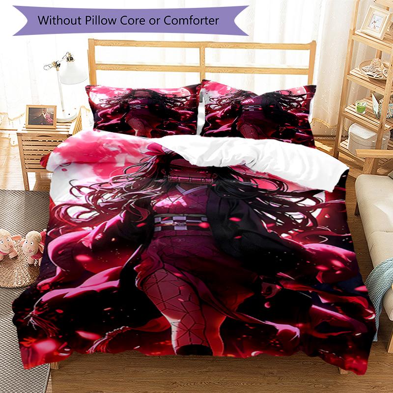 3pcs Demon Slayer Bedding Set Duvet Cover Closure Includes 1 Duvet Cover & 2 Pillowcases, Soft and Comfortable for All Seasons.