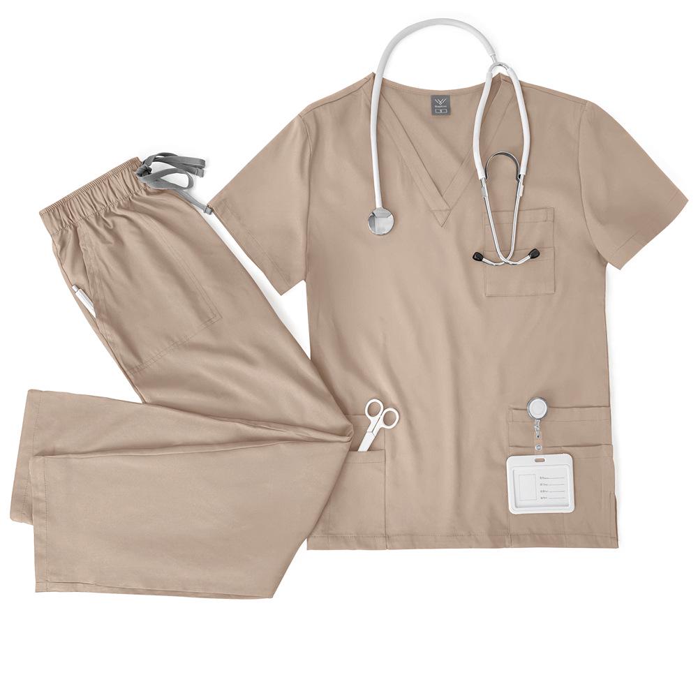 Meoexin V-Neck Nurse Uniform Set: Casual, Thin, Quick-Drying Scrub Suit with Double Pockets.