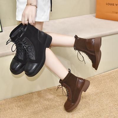 Женские ботинки Мартина осень-зима новые круглый носок ремешки плоская подошва ботинки-локомотивы рыцарские ботинки кожаные ботинки овчина молния ботильоны