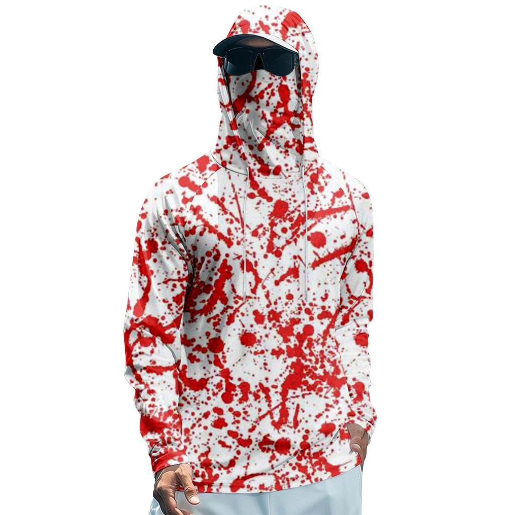 Мужская худи реглан для рыбалки с принтами на Хэллоуин - UPF 50+ УФ защита, длинный рукав, солнцезащитная рубашка с сетчатым козырьком