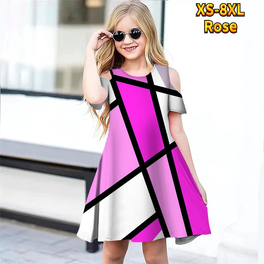 Платья с цветочным лоскутным сетчатым принтом для девочек, детское праздничное платье с открытыми плечами для девочек, платье принцессы, платье с короткими рукавами для девочек старше 4 лет