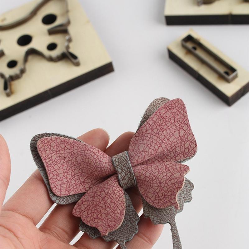 Leather Swallowtail Template Wooden Punching Die Butterfly Bowknot Cutting Mould DIY Handcraft Leather Tool for Bag Decorations